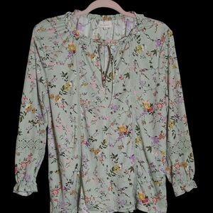 MELLODAY Floral Blouse with Ruffle Trim